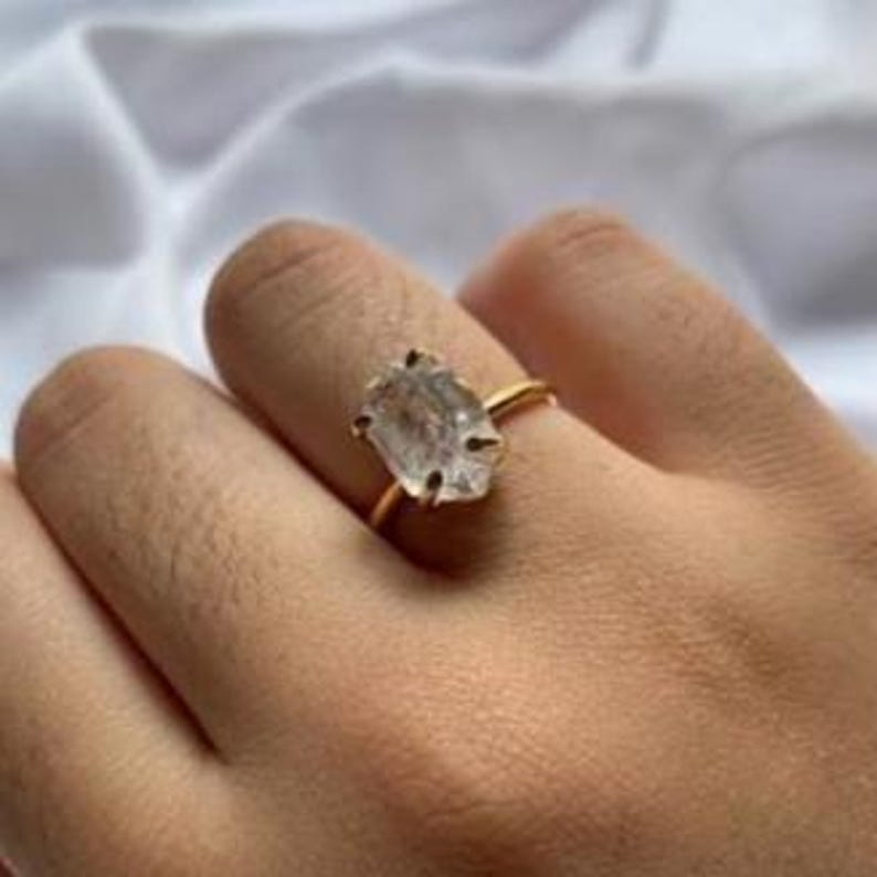 Diamond L Rgv Raw Herkimer Diamond 14k Gold Ring, Uncut Diamond Ring, Diamond ...