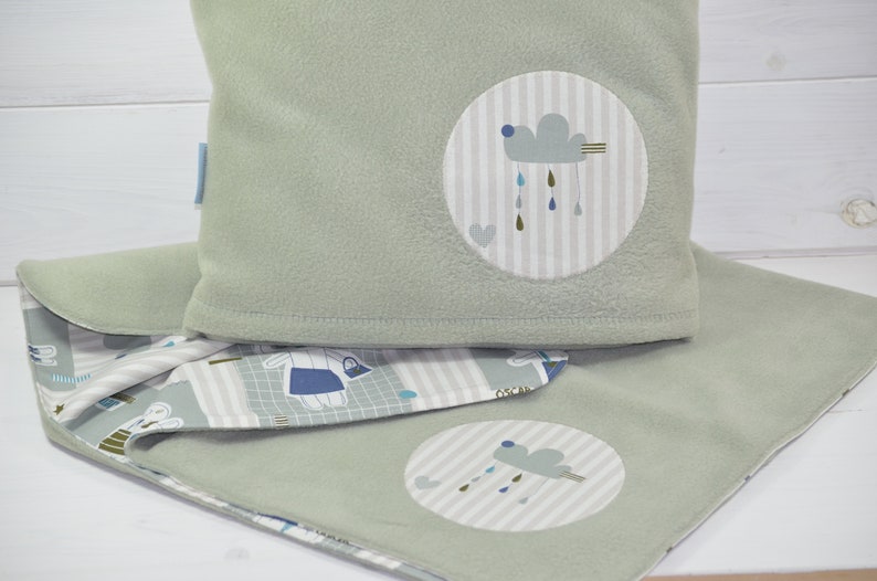 Baby blanket lilla barn green Set 3 pieces . sewn fleece image 1