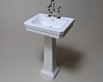 1:12 Miniature Period Pedestal Sink - Vintage Dollhouse Model Furniture - Dolls House
