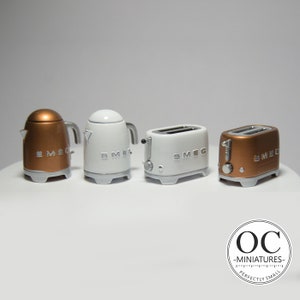 1:12 Scale - Retro Smeg Style Toaster and Kettle Set - Dollhouse Miniature Scene