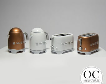 Ensemble de bouilloires grille-pain rétro à l'échelle 1:12 - Appareils de cuisine miniatures pour maison de poupée de style Smeg