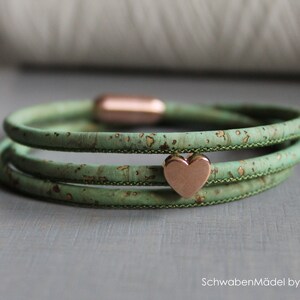 Wrap bracelet | Cork | vegan | heart | green | swabiangirl