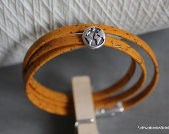 Armband zum wickeln aus Kork | senf marmoriert | vegan | Welt | silber | SchwabenMädel