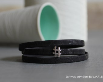 Armband zum wickeln | Kork | vegan | schwarz | hashtag