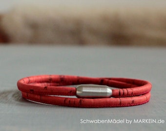 Wickelarmband | Kork | vegan | coral-silber| rund