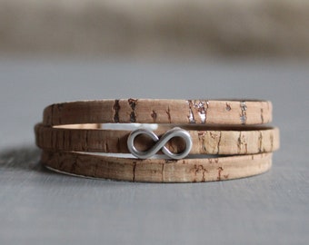 Infinity bracelet wrapped | Cork | vegan | silver | Brass