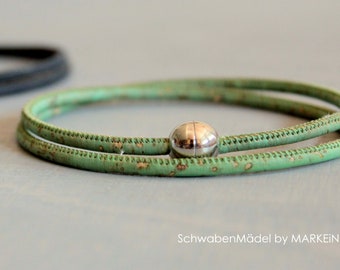 Wrap bracelet | Cork | vegan | green-silver | round