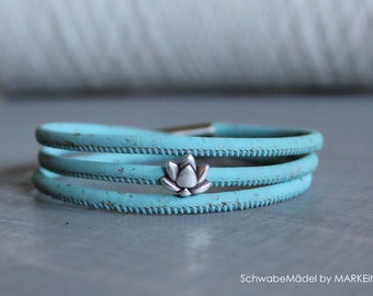 Bracelet for wrapping in cork | turquoise marbled | vegan | Water Lily | silver | SchwabenMädel