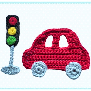 Car with traffic light, crochet application, patch, application, crochet car, boy's application image 4