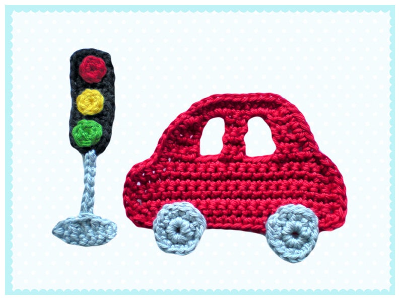 Car with traffic light, crochet application, patch, application, crochet car, boy's application image 4