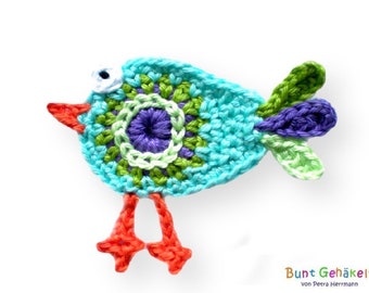 Bird, crochet applique, crocheted bird, applique, patch, crochet picture, crochet bird