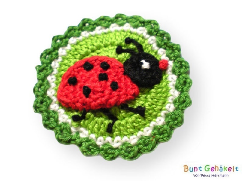 Ladybird Appliqué, Crochet Application, Patch, Crochet Picture, Crochet Button image 1