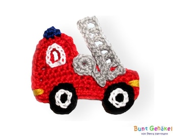 fire brigade, crochet applique, applique, patch, fire engine