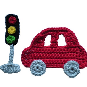 Car with traffic light, crochet application, patch, application, crochet car, boy's application image 2