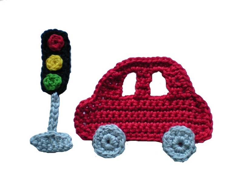 Car with traffic light, crochet application, patch, application, crochet car, boy's application image 2