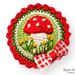 crocheted fly agaric button, crochet button, crochet applique, patch, applique, lucky guy image 1