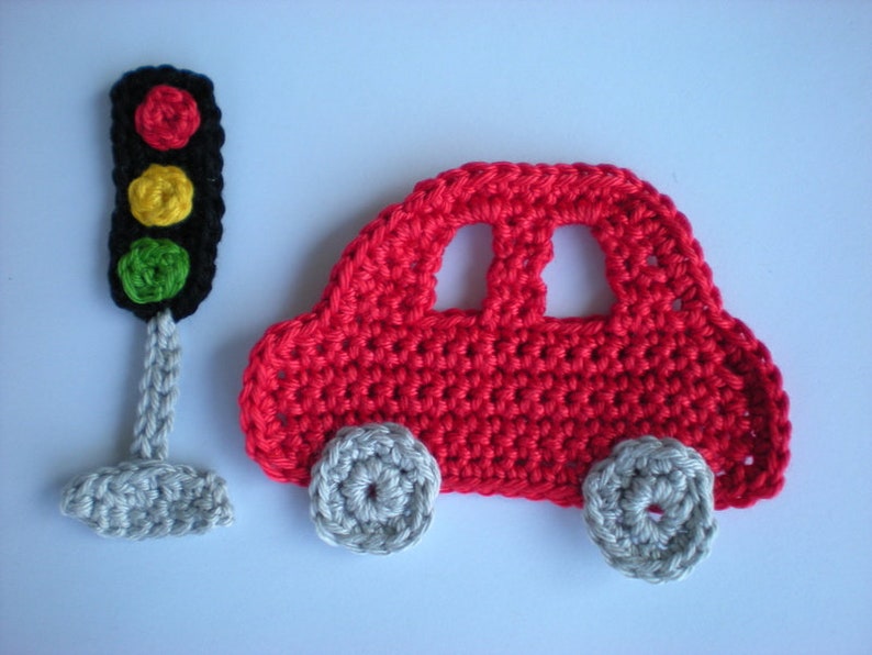 Car with traffic light, crochet application, patch, application, crochet car, boy's application image 3