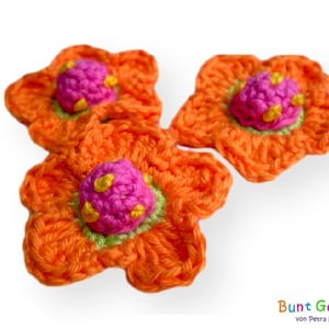 Häkelblümchen orange-pink Blumen Häkelappliktion Applikation Aufnäher Bild 1