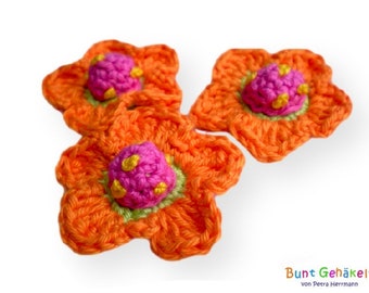 Crochet flowers orange-pink flowers crochet applique applique patch
