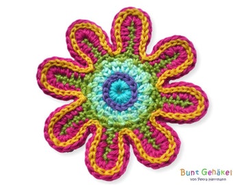 Blomma, virkad applikation, virkad blomma, applikation, lapp, virkad bild