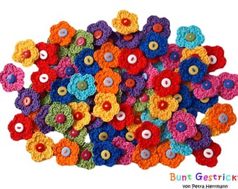 Eight chrochet flowers, chrocheted, application, applique, patch, patches