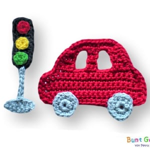 Car with traffic light, crochet application, patch, application, crochet car, boy's application image 1