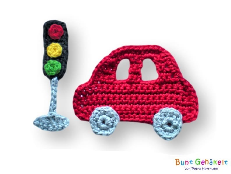 Car with traffic light, crochet application, patch, application, crochet car, boy's application image 1