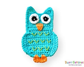 owl, crochet applique, crocheted owl, applique, patch, crochet picture, crochet owl