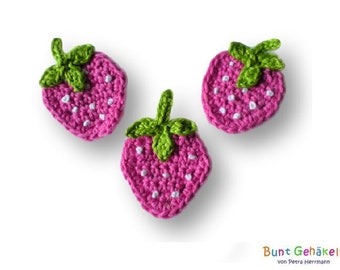 strawberries, crochet application, patch, appliqué, crochet pattern, crocheted fruit,