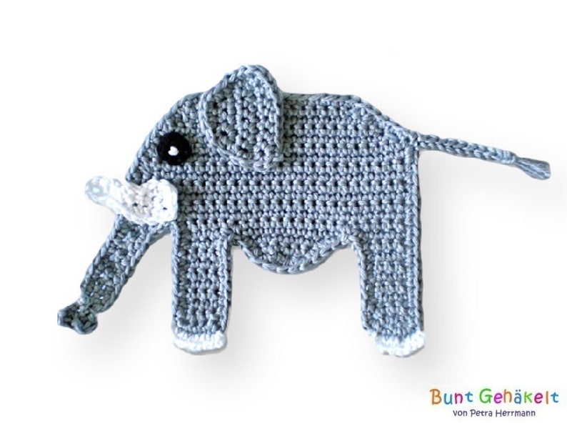 elephant, crochet application, crocheted elephant, appliqué, patch, crochet pattern, crochet elephant image 1