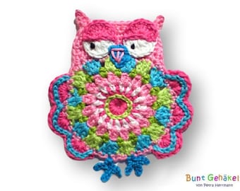 Owl Big Owl crochet appliqué application patch crochet pattern