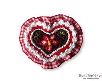 crochet heart applique, crochet applique, patch, Oktoberfest, crochet heart