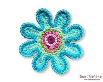 Blomma, virkad applikation, virkad blomma, applikation, lapp, virkad bild