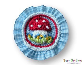 Fly agaric button, crochet application, patch, application, crochet picture, crochet button,