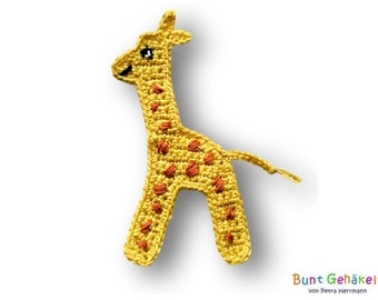 Giraffe, Häkelapplikation, gehäkelte Giraffe, Applikation, Aufnäher, Häkelbild, Häkelgiraffe