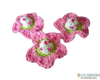 Crochet flowers, crochet applique, crochet flower, applique, patch, flowers pink pink