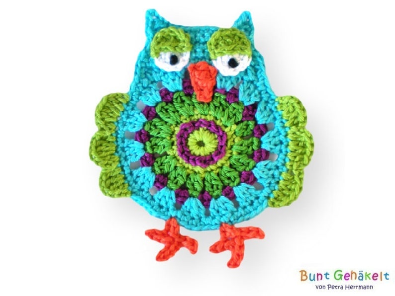 Owl, crochet applique, crochet owl, applique, patch, crochet picture, crochet owl image 1