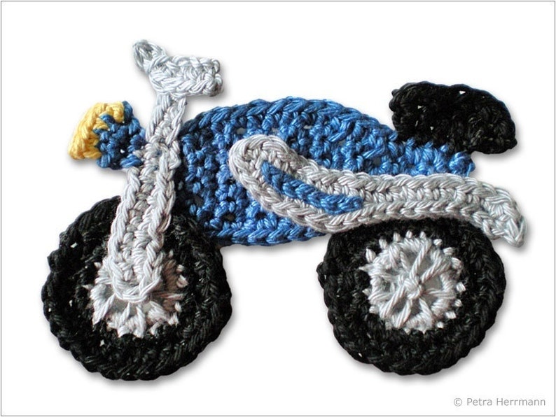 motorcycle, crochet appliqué, patch, appliqué, crochet motorcycle, boys' appliqué, crocheted, crocheted motorcycle image 1