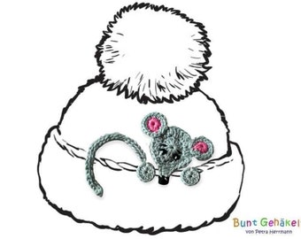 Mouse application, crochet application, animal application, application for hat, children's application, crochet, crochet applique, patch