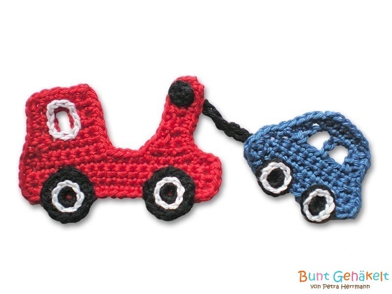 Towing car, tow tractor, crochet application, application, Jungenappliktion, car, patch image 1