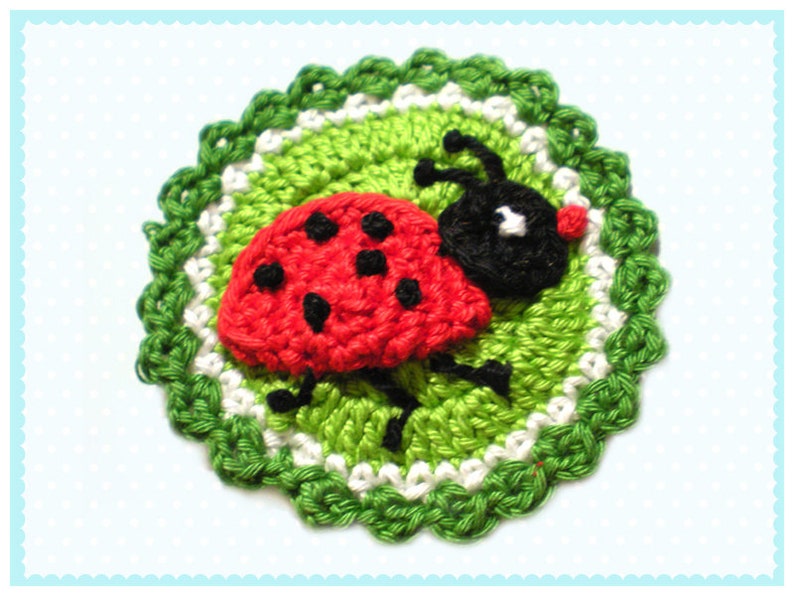 Ladybird Appliqué, Crochet Application, Patch, Crochet Picture, Crochet Button image 2