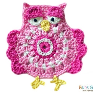 Owl, crochet application, crocheted owl, application, patch, crochet picture, crochet owl