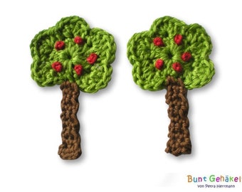 chrochet application, cotton patch, apple tree patch, chrocheted tree, small tree applique,