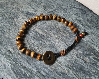 Tiger's eye bracelet washers 6mm smooth rounded in suite knotted jewel boho and adjustable drawstring button alloy safe