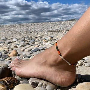 Fine anklet Shell Coral bamboo African turquoise Onyx Tube round bead Sliding ankle bracelet Mother-of-pearl White orange black Surf