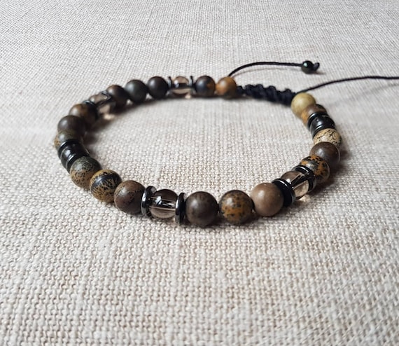 STONE BEAD BRACELET 6 MM W/GOLD BEADS CHOCOLATE BROWN STONE BEAD BRACELET 6 MM W/GOLD BEADS CHOCOLATE BROWN