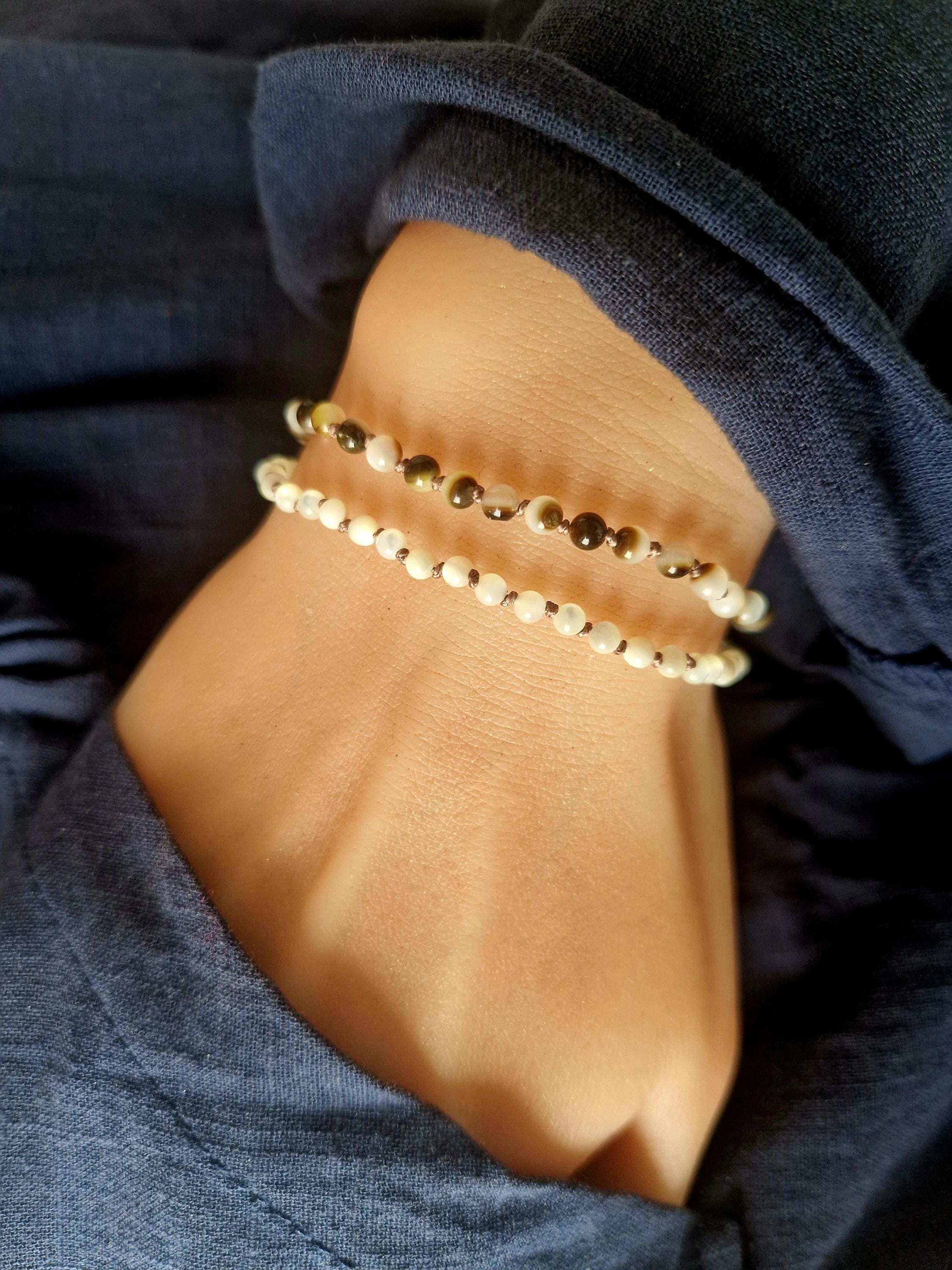 Bracelet Femme Ivoire/marron/chocolat - Perles Originales - Idéal Mariage/cérémonie - Neuf