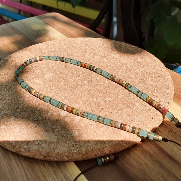 Chic Surf Modular choker Picasso jasper Green aventurine Gold-plated hematite Brown elegance accumulation necklace heishi disc beads