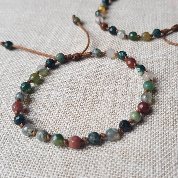 Suite knotted Indian Agate 4 mm faceted jewel sliding wrist or ankle Anklet Mixed boho chic