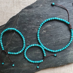 Natural howlite bracelet turquoise 4mm shamballa simple bracelet wrist child adult mixed anklet ankle sliding brown cord